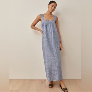 Reformation Raphael Linen Maxi Dress Challah Check Blue White Gingham M